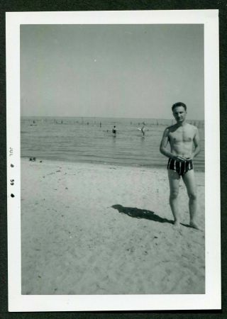 Unusual Vintage Photo Mistake Handsome Man On Beach In Swimsuit 983026