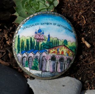 Mini Vintage Enamel Badge Jersusalem Garden Of Gethsemane