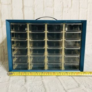 Vintage Blue Metal Akro Mils 24 - Drawer Storage Cabinet Hardware Organizer Bin