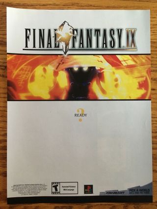 Final Fantasy Ix 9 Playstation 1 Ps1 Vintage Video Game Poster Ad Art Print Rare