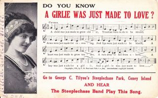 Old Coney Island Ny Postcard Song Card Music Girlie Made To Love Steeplechase