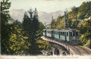 Chemin De Fer Montreux - Oberland Et Dents Du Midi Train Railroad Vtg Postcard