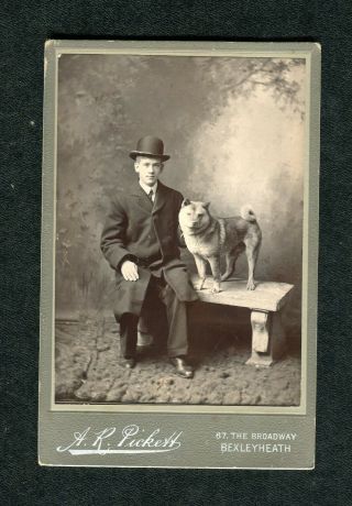 C1900 Mounted Photo Of A Man & His Dog: Taken In Bexleyheath