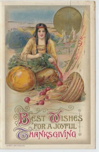 " Best Wishes For A Joyful Thanksgiving " - Winsch - Native American Woman