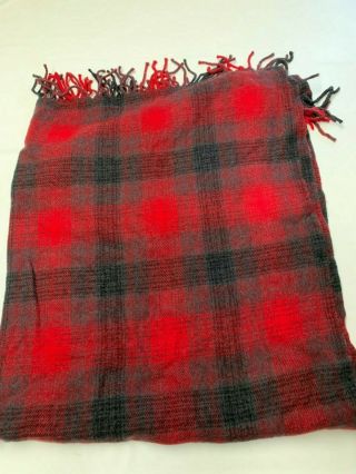 PENDLETON Red Plaid Vintage Virgin Wool Throw Blanket Sz 70X55 3