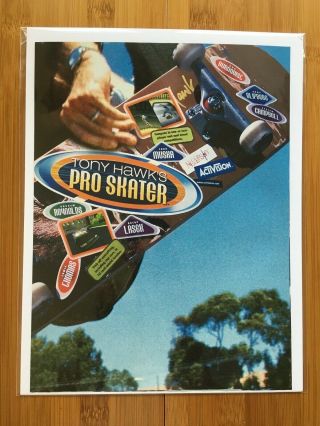 Tony Hawk ' s Pro Skater PS1 Playstation 1 1999 Vintage Game Poster Ad Print Art 3