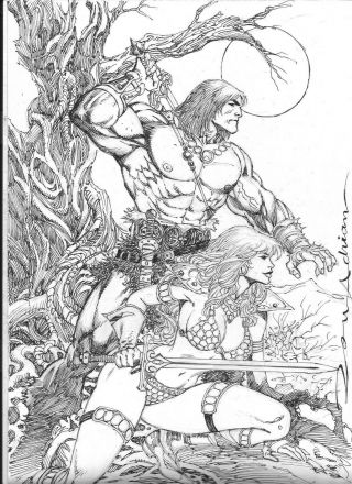Red Sonja And Conan (09 " X12 ") By Ron Adrian - Ed Benes Studio