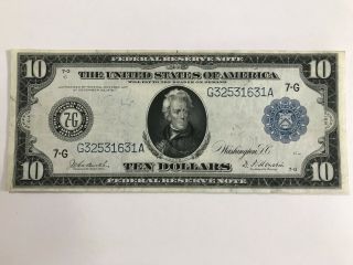 1914 Large 10 Dollar Federal Reserve Note 7 - G C Chicago Unc ?
