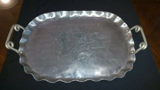 Hand Wrought Aluminum Serving Tray With Handles Stamped Federal Silver 11 " X16 "