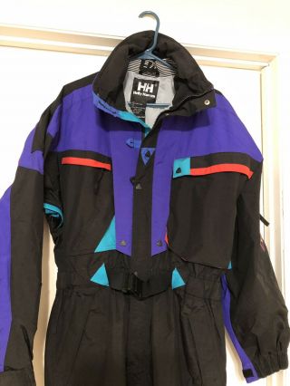 Vintage Helly Hansen Equipe Tech Full Body Ski Snow Suit Size Large Purple Teal