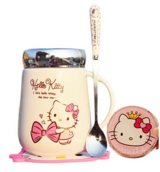 Hello Kitty Cute Ceramic Cup Hot Tea Milk Coffee Mug C/w Spoon & Coasters 500ml