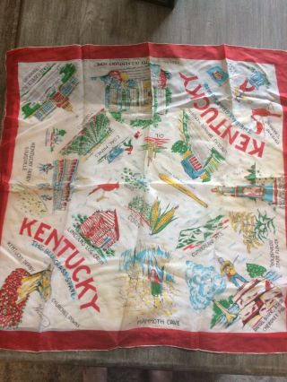 Vintage State Of Kentucky Souvenir Scarf - Very Colorful 32 " X 32 "