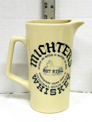 MICHTERS POT STILL SOUR MASH WHISKEY WATER PITCHER PUB JUG CREAM COLORED TALL 2