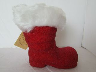 Ino Schaller Large Red Beaded Fur Trim Santa Claus Boot Candy Container Plastic