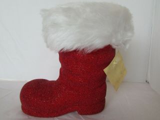 Ino Schaller Large Red Beaded Fur Trim Santa Claus Boot Candy Container Plastic 3