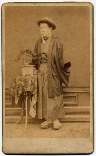 11304 Japanese Vintage Photo / 1890s Portrait Of Young Man W Geta Wooden Clogs