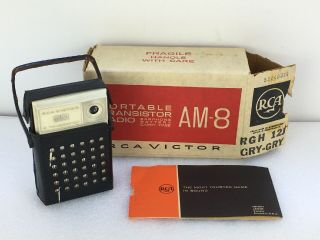 Vintage Rca Victor 8 Transistor Radio With Leather Case Hand Held
