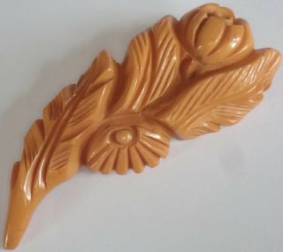 Vintage Heavily Carved Butterscotch Bakelite Flower Brooch