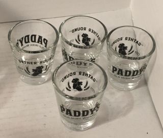 Paddy’s Old Irish Whiskey Set 4 Shot Glasses Gather Round Est 1779