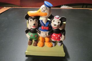 1930s Long - Billed Winking Donald Duck,  Mickey & Minnie Bisque Toothbrush Holder