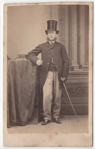 Cdv Photo Gentleman Brighton With Carved Walking Cane By Hall Victorian Fashion