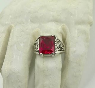 Vintage,  Ruby - Sterling Silver 925 Ring.  (sz 9.  5).