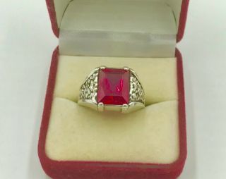 Vintage,  Ruby - Sterling Silver 925 Ring.  (Sz 9.  5). 2