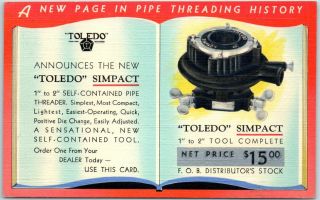 Vintage Advertising Postcard Toledo Tools Salesman 