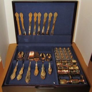 Vintage International China 71 Pc Gold Plated Deluxe Flatware Set In Wooden Case