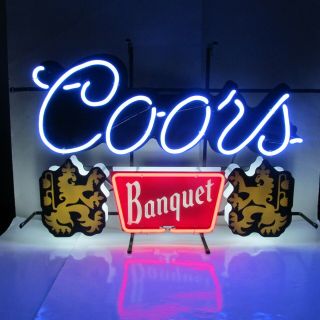 Coors Banquet Beer Neon Sign Large Script Htf Christmas