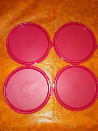 4 Tupperware Round 4 1/2 Replacement Lids Tab Red 5227