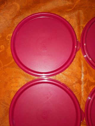 4 Tupperware Round 4 1/2 Replacement Lids Tab Red 5227 3