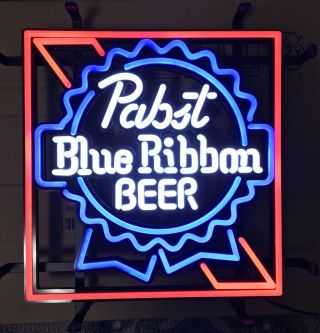 Pabst Blue Ribbon Pbr Led Opti Neon Logo Beer Sign 15x15” -