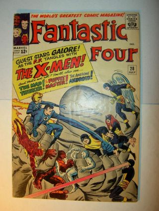 Fantastic Four 28 Vg 1964,  Early Silver - Age X - Men Xover,  Stan Lee & Jack Kirby