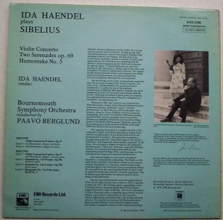 SIBELIUS.  Ida Haendel.  Violin Concerto.  Bournemouth Symphony Orch.  EMI ASD 3199. 2