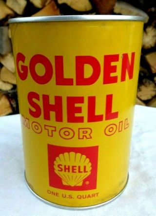 Vintage Golden Shell Motor Oil Can 1 Quart Paper Cardboard Advertising Tin