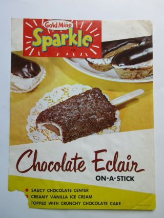 Gold Mine Sparkle Chocolate Eclair 2 Ice Cream Sign Vintage Advertising 1960 