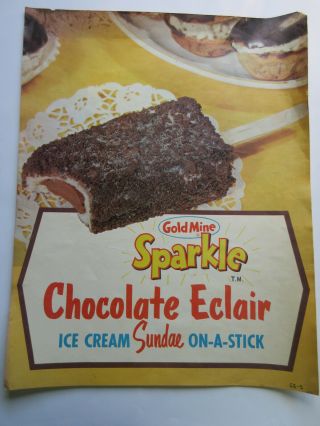 Gold Mine Sparkle Chocolate Eclair Ice Cream Sign Vintage Advertising 1960 