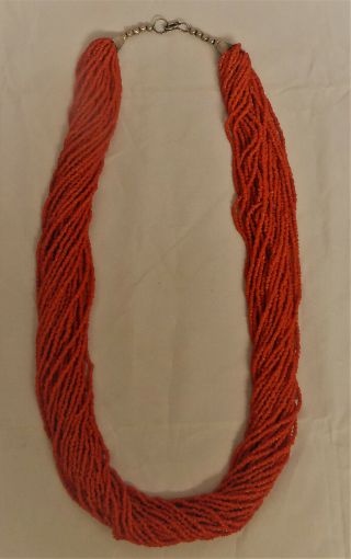 Vintage Native American 30 Strand Coral Necklace Fine Multi Size Bead 31 1/2 " L