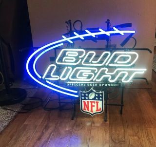 Bud Light Beer Nfl Football Shape Neon Light Up Sign Bar Anheuser Busch
