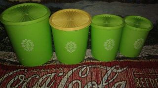 Vintage Tupperware Canister Set Apple Green 4 Stackable Containers