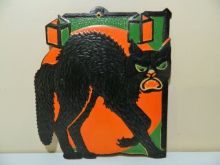 Vintage 1933 Beistle Halloween Die Cut Embossed Decoration Black Cat Prowling