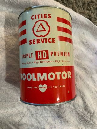 Vintage Cities Service Koolmotor Oil Can 1 Quart Advertising Tin Metal No Top