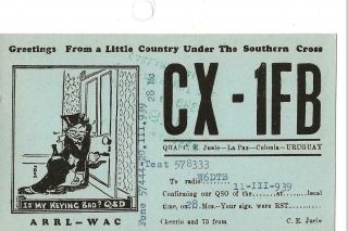 1939 Cx1fb Colonia Uruguay A Otto Eppers Design Qsl Radio Card