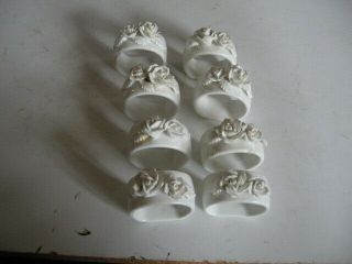 Vintage Porcelain Napkin Ring Holders Set Of 8 Roses