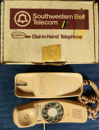 Vintage Bell System Beige Rotary Dial Trimline Telephone Desk Top Box