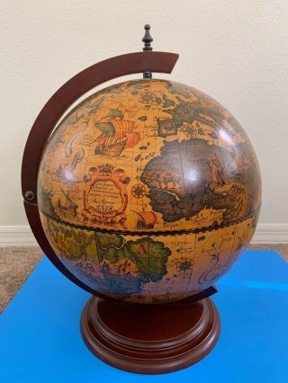 Old World Bar Globe W/table Stand Vintage Nautical Maps Display Server & Storage