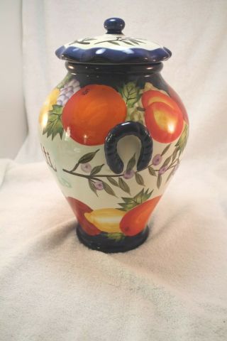 Hand Painted For Nonni`s Navy Blue Fruit Biscotti Jar w/ Rubber Seal Lid 2