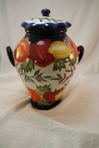 Hand Painted For Nonni`s Navy Blue Fruit Biscotti Jar w/ Rubber Seal Lid 3