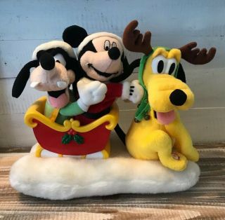 Disney Gemmy Musical Animated Motion Mickey Goofy Pluto " Here Comes Santa Claus "